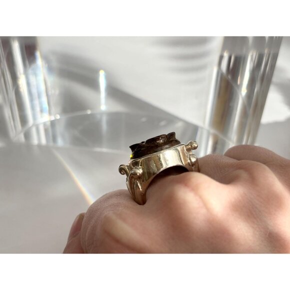 Hand Carved Wood Floral Shaped 925 Sterling Silver Statement Vintage Ring - sz 7 - Picture 10 of 11